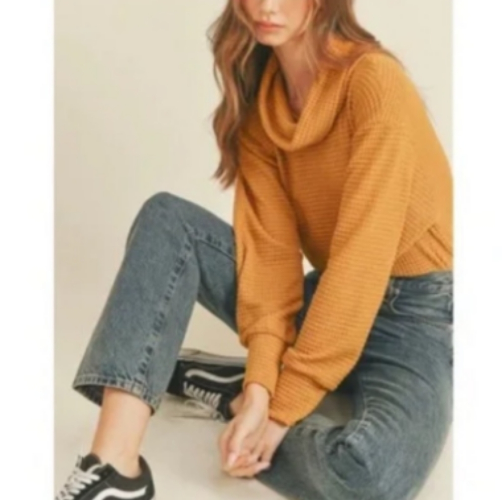 🌻NEW Free People Cowl Neck waffle knit w/ Surplice Back